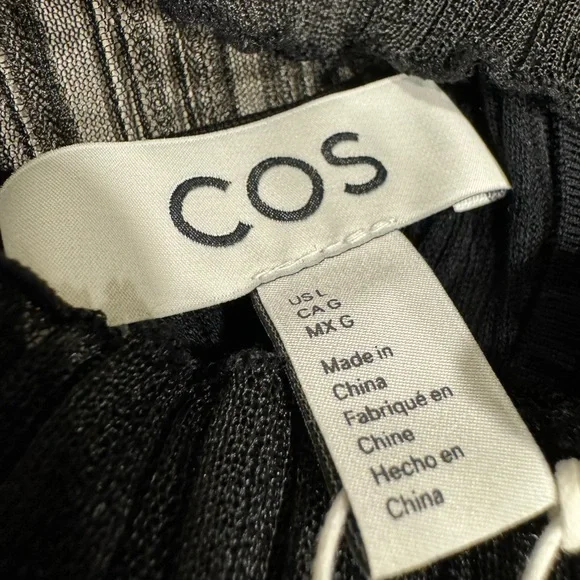 COS Sheer Plissé Midi Dress (Black) Size Large - Picture 4 of 9